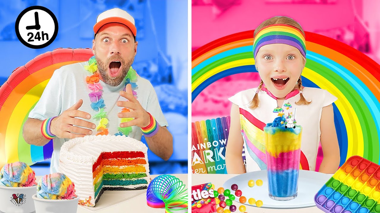 24 UUR ALLES IN REGENBOOG KLEUREN DOEN - CHALLENGE!! [Rainbow Color Challenge] ♥DeZoeteZusjes♥