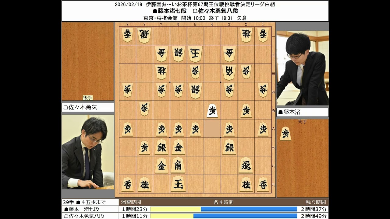 【将棋】藤本渚七段 佐々木勇気八段 20260219【棋譜】