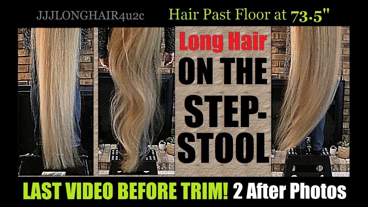 FLOOR LENGTH HAIR on step stool Before trim & after✂️ 2024