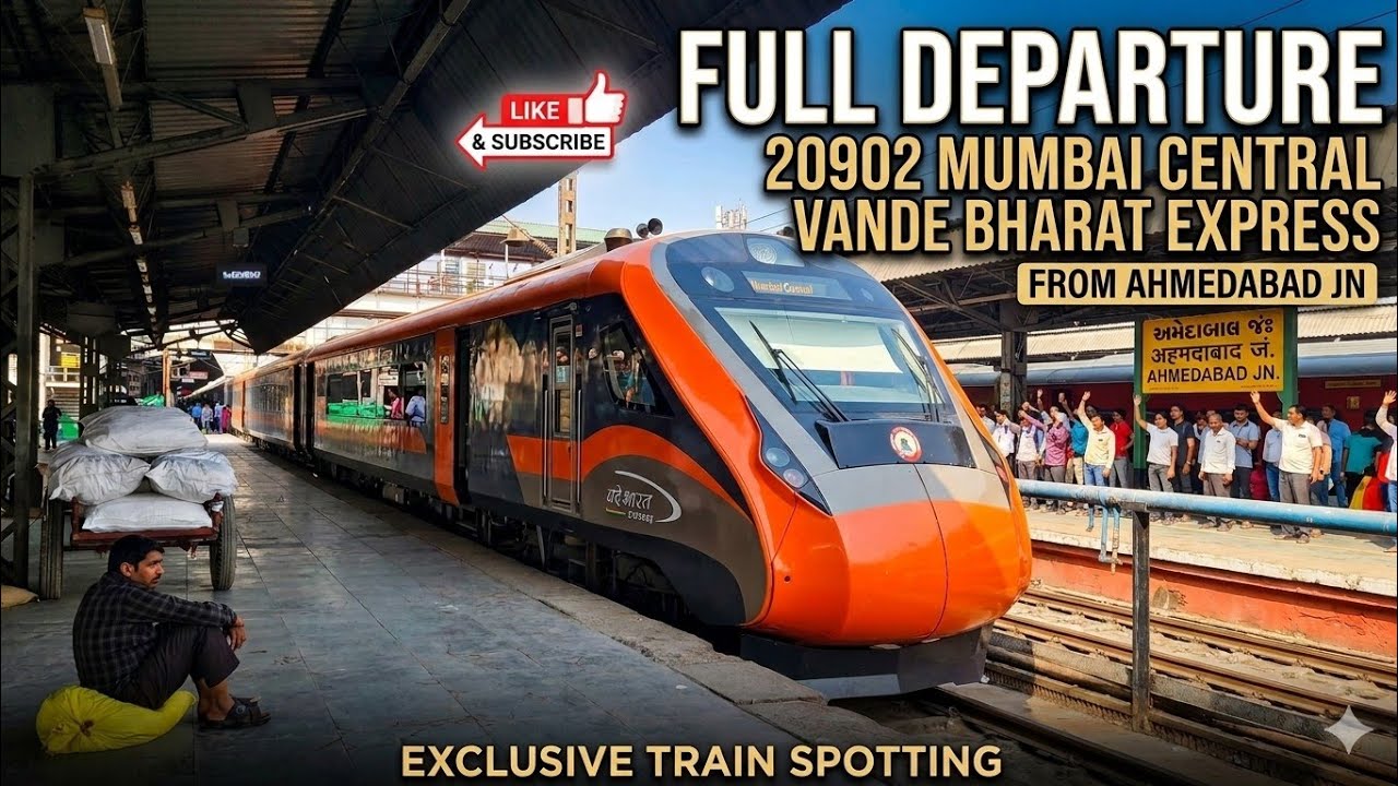 FULL DEPARTURE OF 20902 MMCT VANDE BHARAT EXPRESS FROM GANDHINAGAR CAPITAL TO MUMBAI CENTRAL.