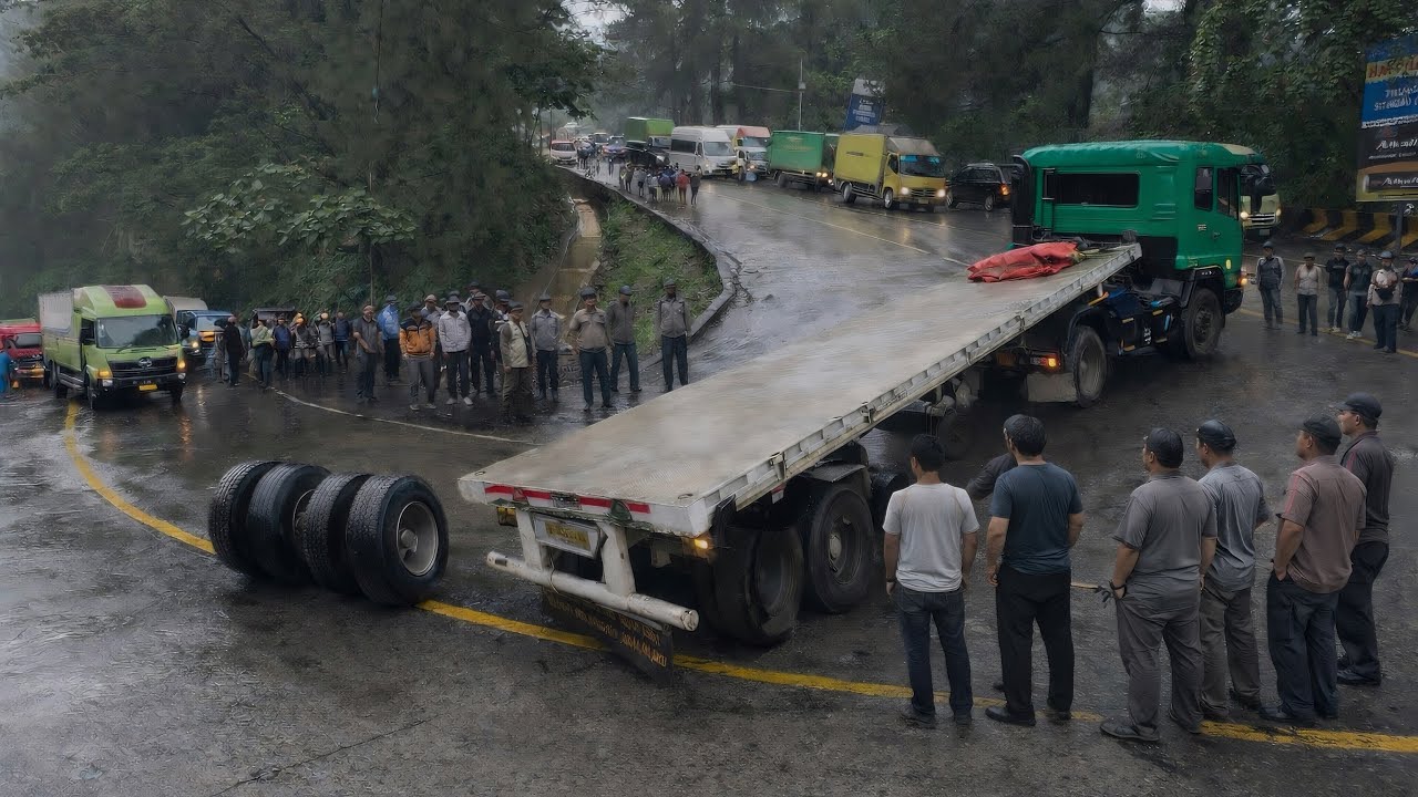 Drama Terburuk Hari Ini‼️Detik Detik Roda Truk Trailer Copot di Tanjakan,Sitinjau Lauik Lumpuh Total