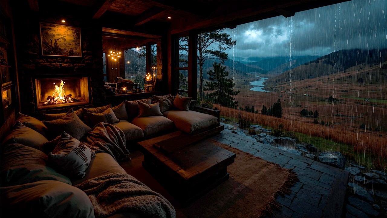 Bedroom Haven 🌩️ Thunderstorm, Fireplace & Dim Lights for Deep Sleep