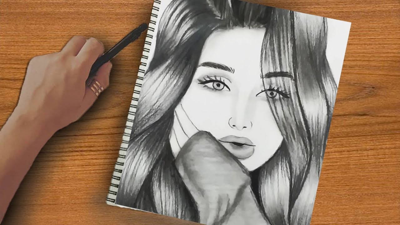 تعليم رسم بنت كيوت بشعر طويل سهل بالرصاص خطوه بخطوه للمبتدئين بالمقاسات | رسم بنات كيوت