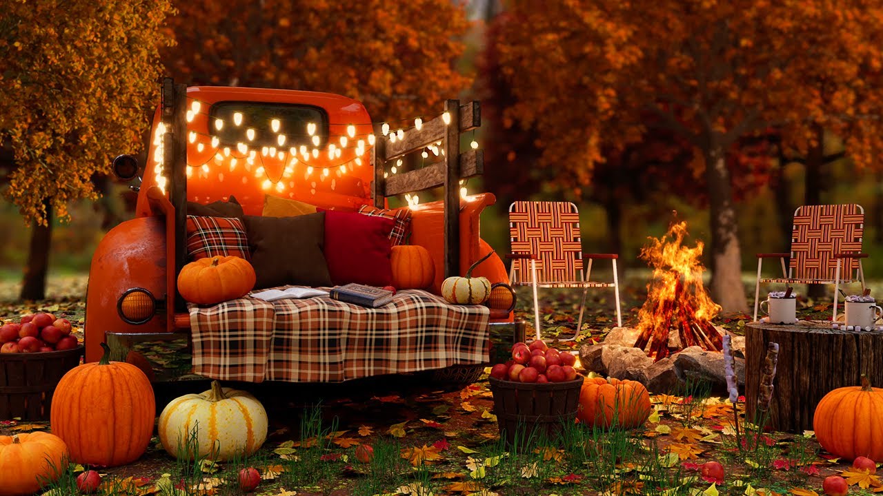 Cozy Autumn Tailgate Ambience | Crackling Fall Bonfire & Autumn Day Sounds