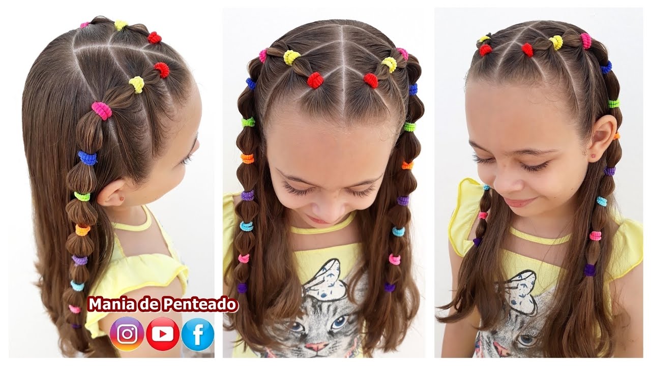 Penteado do Momento Tranças Bubble Braids Coloridas | Easy Double Bubble Braids Hairstyle for Girls🌈