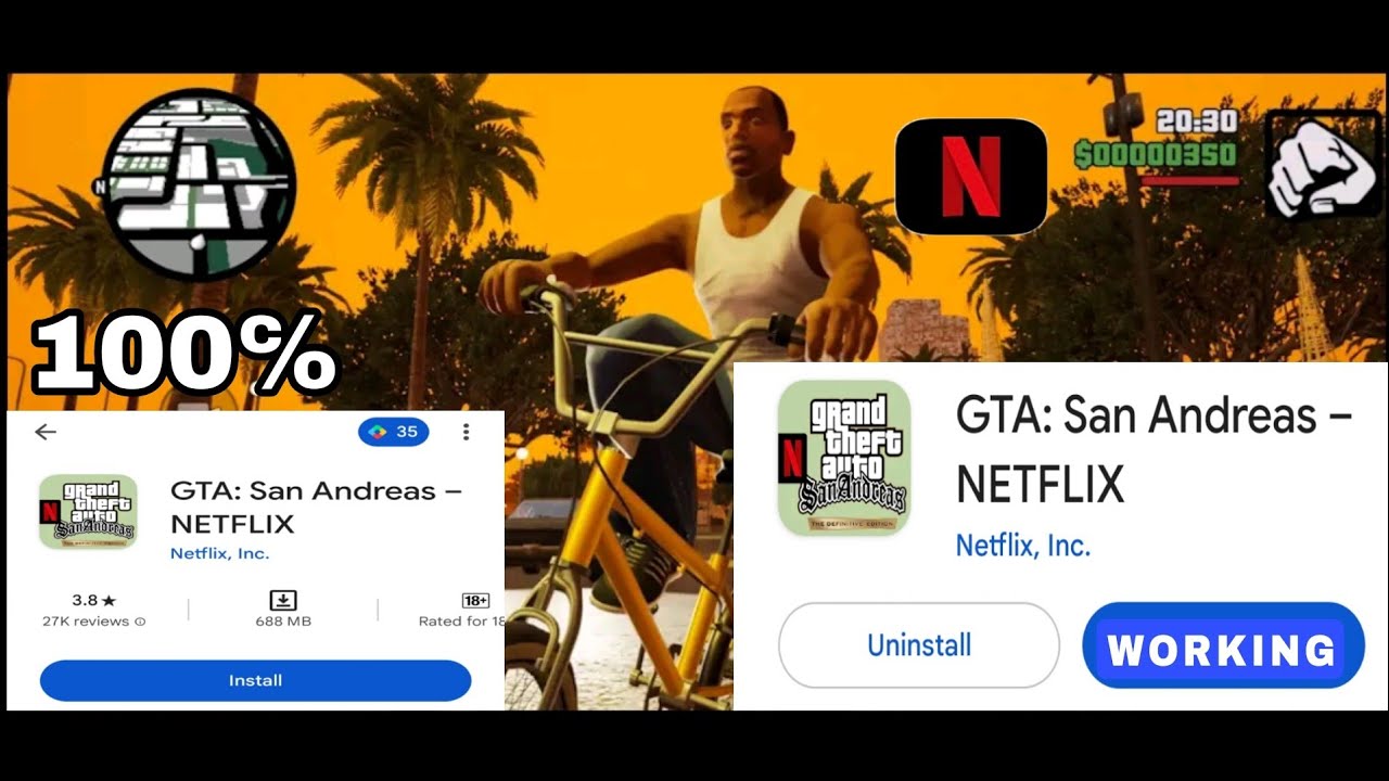 GTA SAN ANDREAS NETFLIX HOW TO DOWNLOAD ANDROID HOW TO INSTALL WORKING 100℅ WORKING #1million #100k