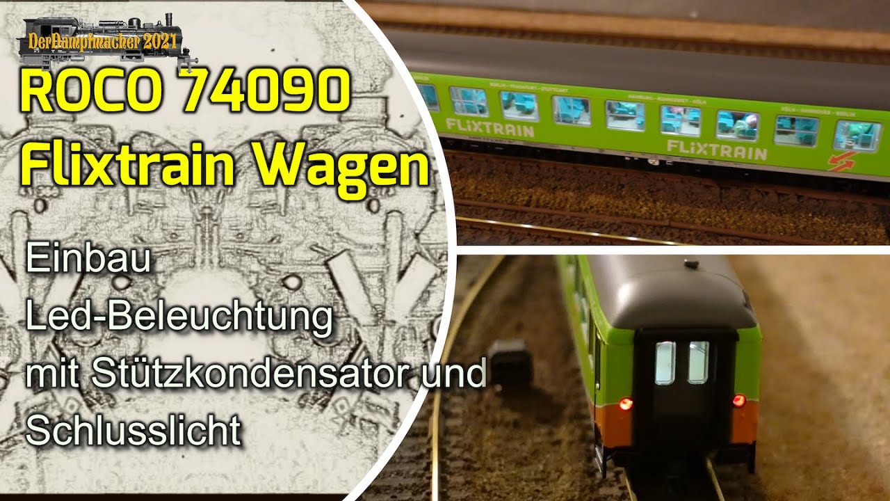 ROCO 74090 Flixtrain Personenwagen, Einbau LED-Beleuchtung mit Schlusslicht LED’s