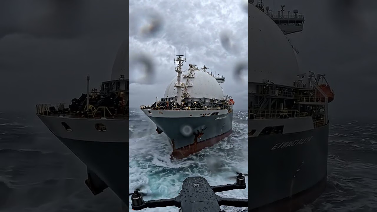 Drone Footage: LNG Carrier Braving Rough Seas 🌊