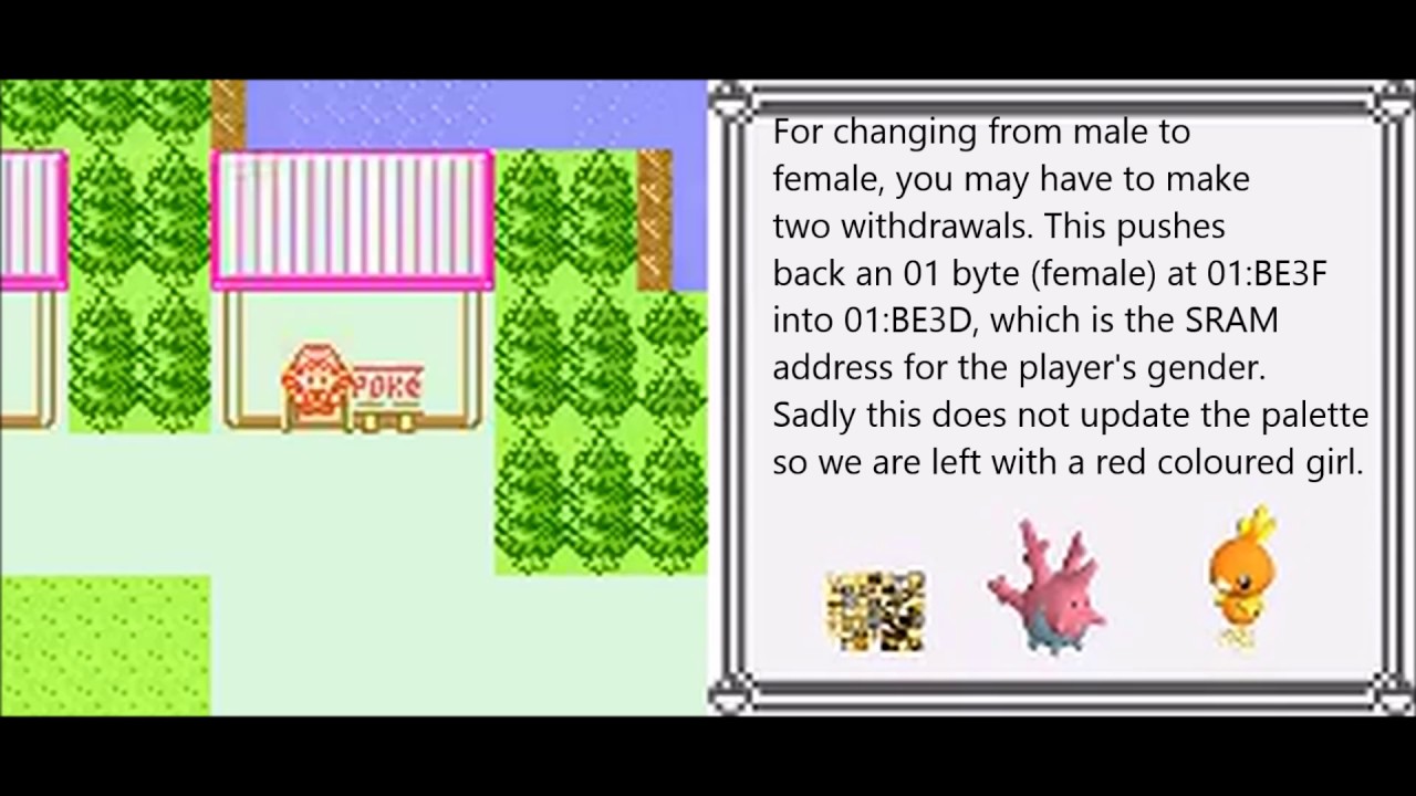 Change player gender with the box bad clone glitch variation (Pokémon Crystal)