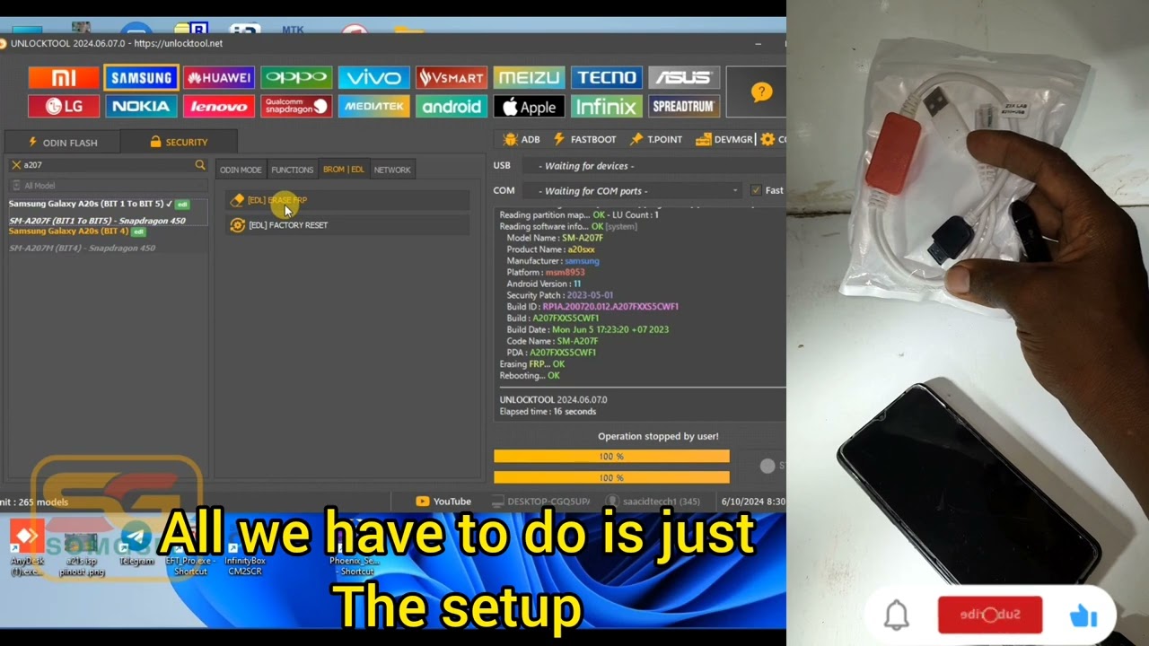 a20s a207f u1 to u5 a207m u4 frp reset done with unlocktool via edl mode / test point