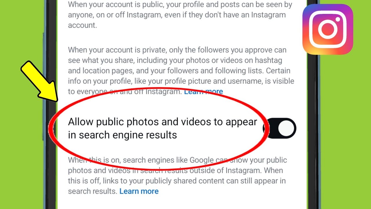instagram Allow public photos and videos to appear in search engine results