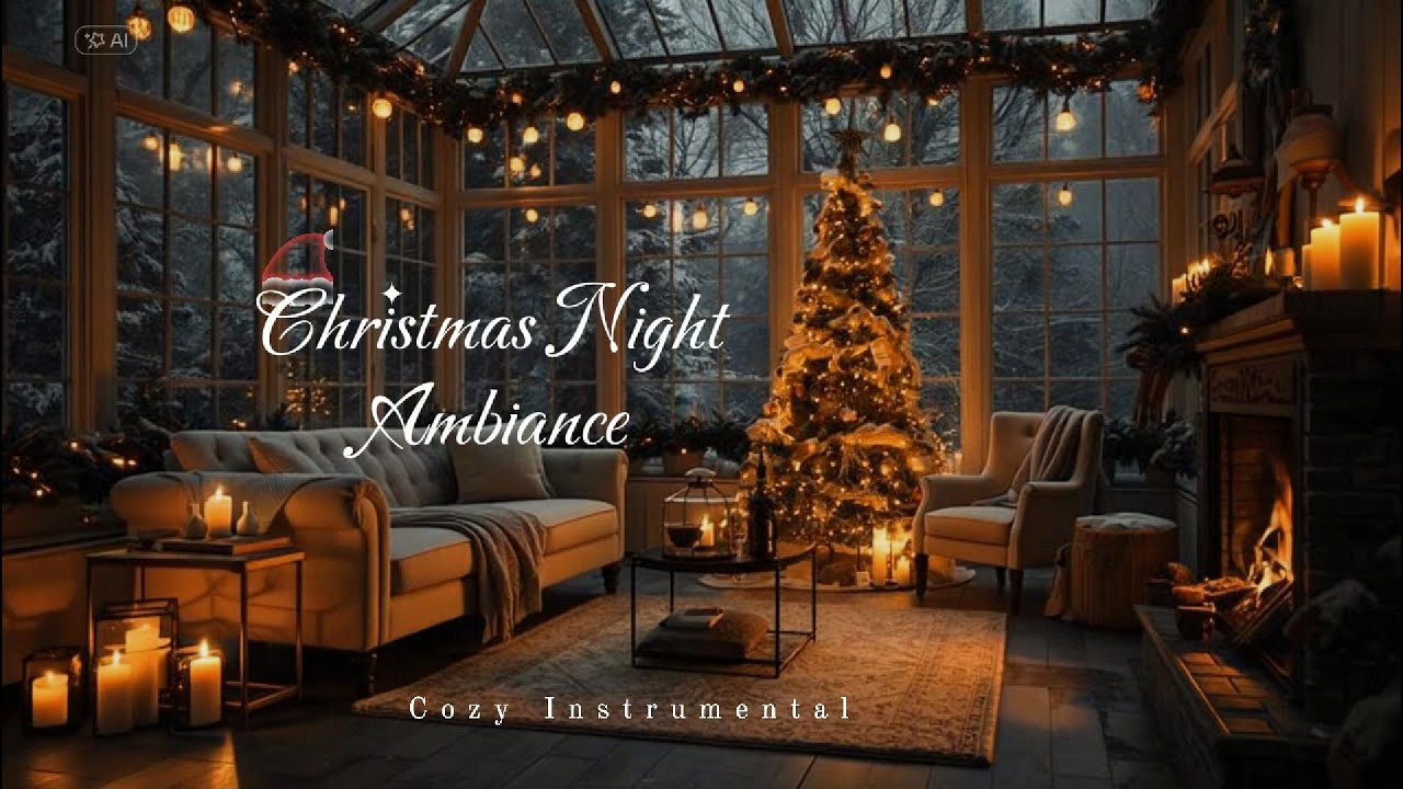Cozy Christmas Night Ambience ✦ Fireplace + Tree Lights (Instrumental Lofi)