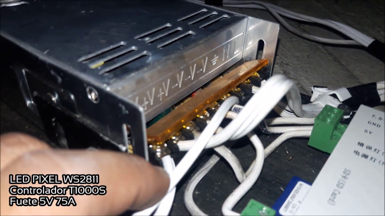 Controlador T1000 y Fuente 5V 75A para una CABINA LED PIXEL -  Conexión