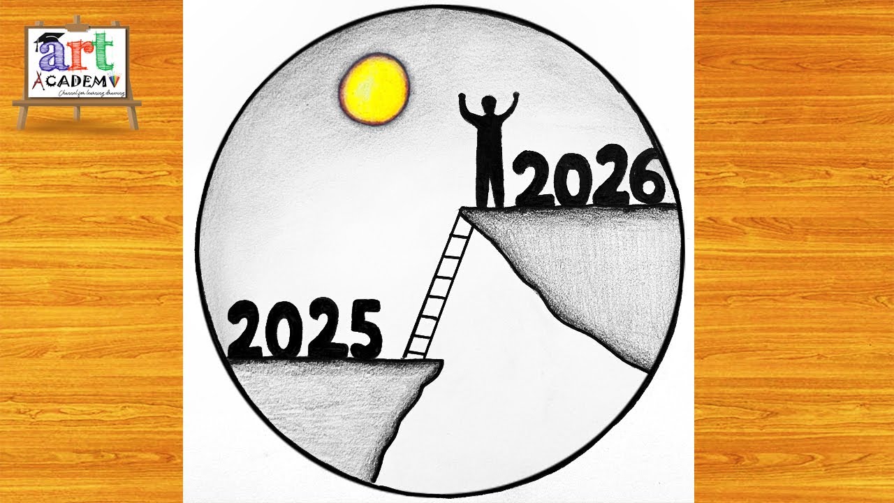 Happy New Year 2026 Drawing tutorial - Pencil Sketch / 2026 New Year Scenery drawing / Drawing 2026