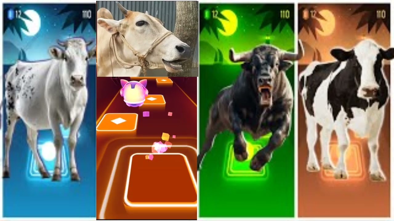 Funny Cow🐄🆚Funny Buffalo🐃🆚Funny Calf🐂🆚Funny Bull🐃🔴Tiles Hop EDM Rush #tileshopedmrush #rhythmgame