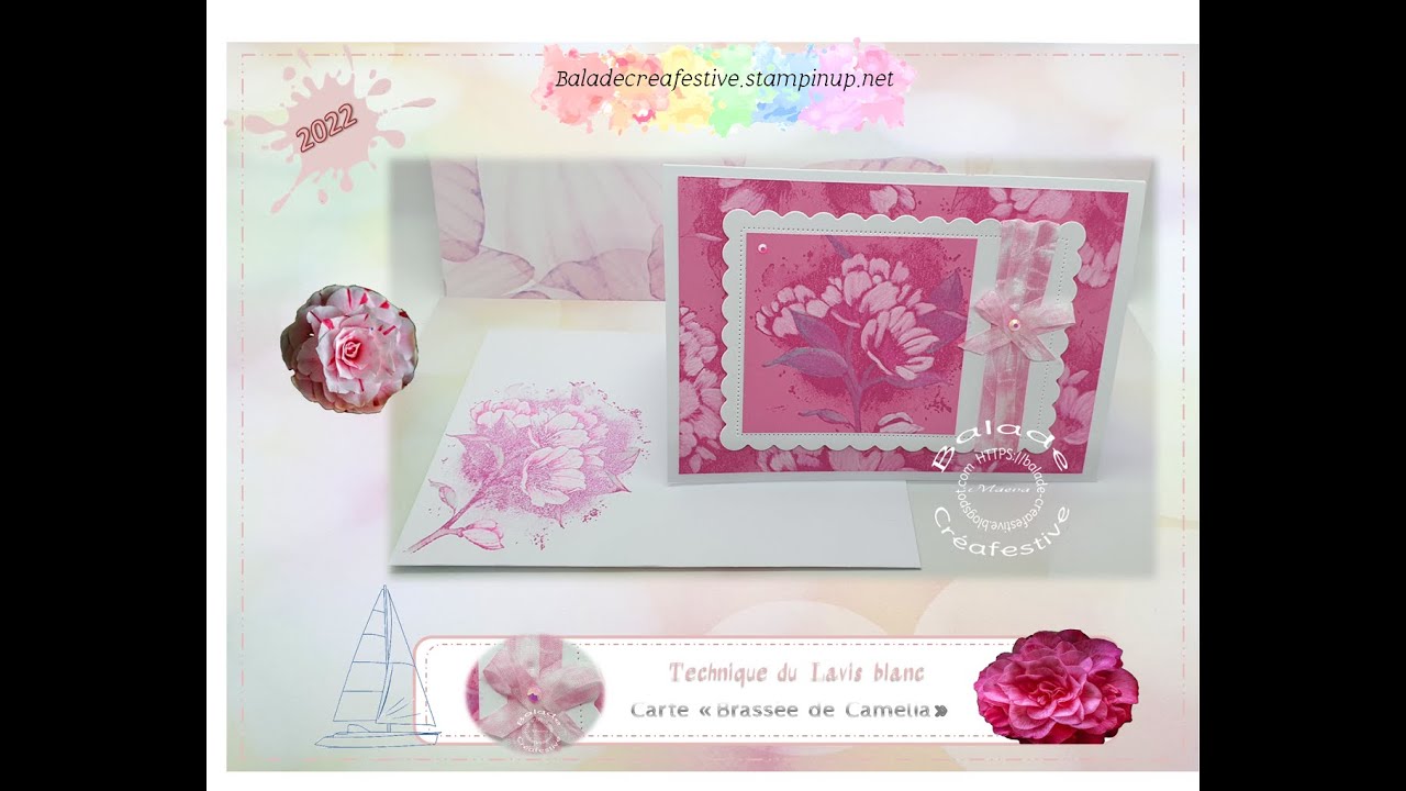 Carte brassée de camélia - Technique du 