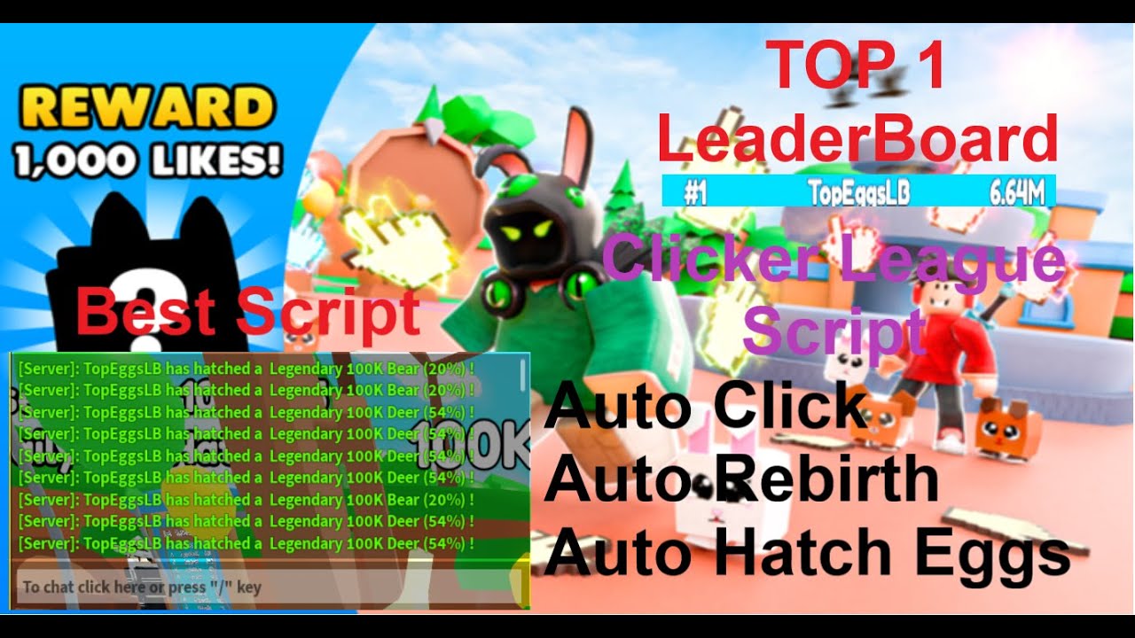 Best Script For Clicker League | AutoClick, AutoRebirth, AutoHatch...