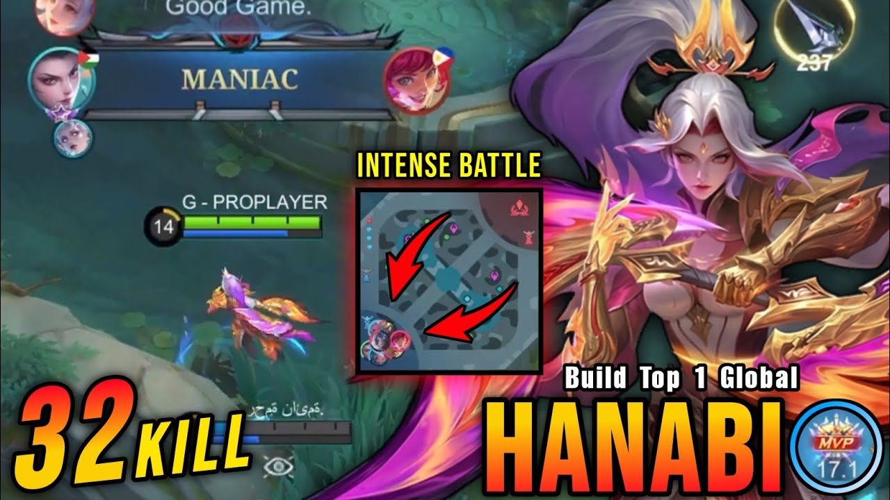 32 Kills + MANIAC!! Hanabi MVP 17.1 Points, Super Intense Battle - Build Top 1 Global Hanabi ~ MLBB
