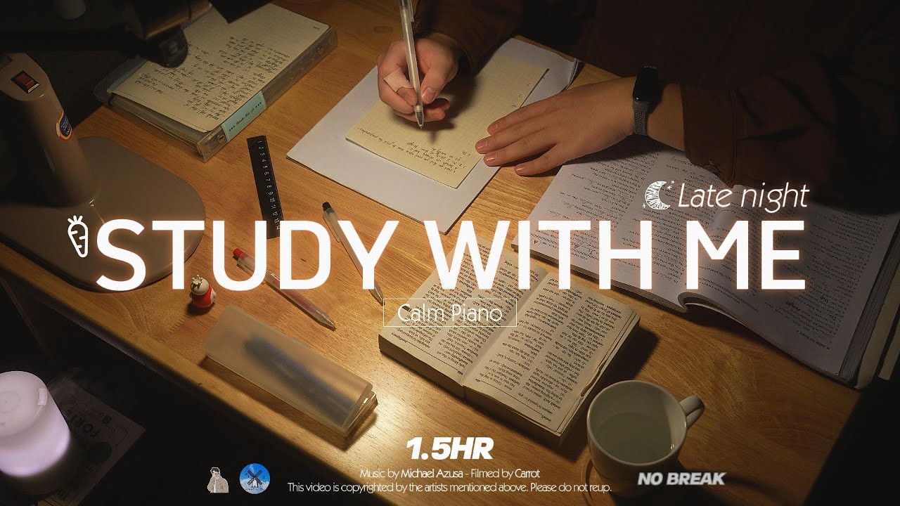 1.5-HOUR STUDY WITH ME NO BREAK | Calm Piano🎹, relaxing rain sounds🌧️ | Late night