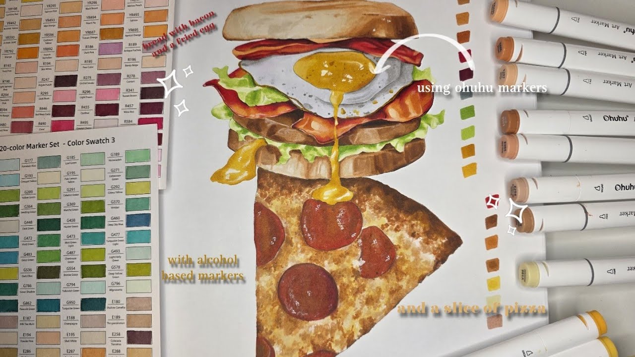 How to draw 🍕🥙 Drawing with Ohuhu Markers | Step by Step drawing ⭐️ Soft lofi Music 