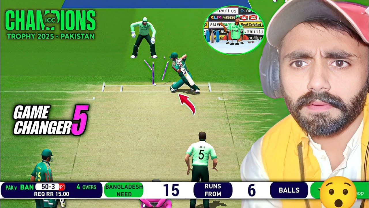 CAN AMIR SAVE 15 RUNS🤔 CHAMPIONS TROPHY 2025 GAME CHANGER 5 V4 GAMEPLAY IN HINDI URDU