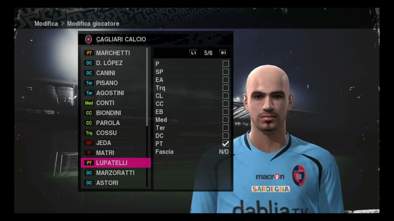 statistiche dei giocatori del cagliari calcio su pro evolution soccer 2010