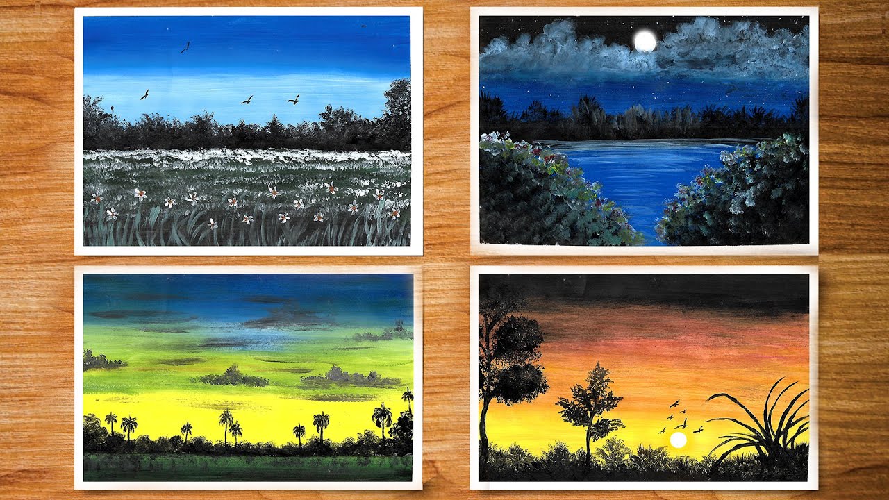 4 acrylic painting ideas |scenery painting |scenery painting  with acrylic