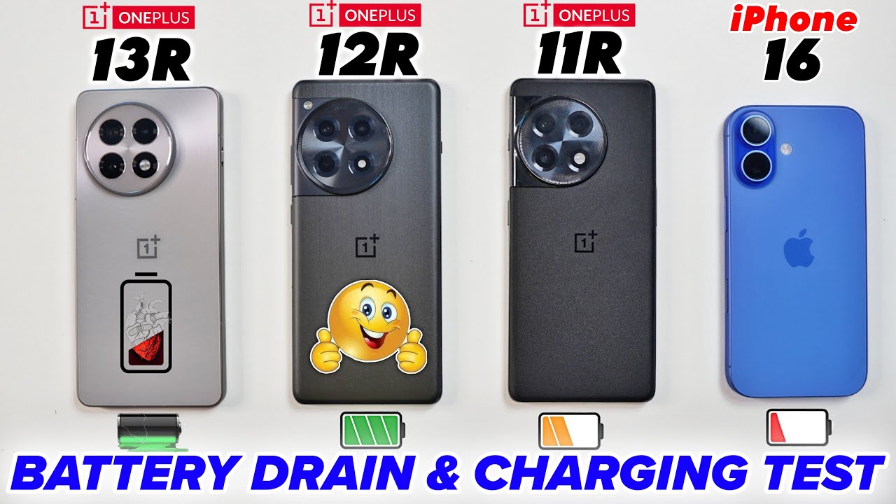 OnePlus 13R vs OnePlus 12R vs OnePlus 11R vs iPhone 16 - Battery Drain Test