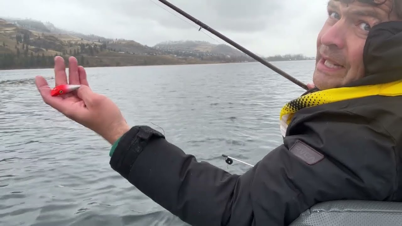Surface trolling for rainbow trout Skaha lake Penticton Bc Canada Winter