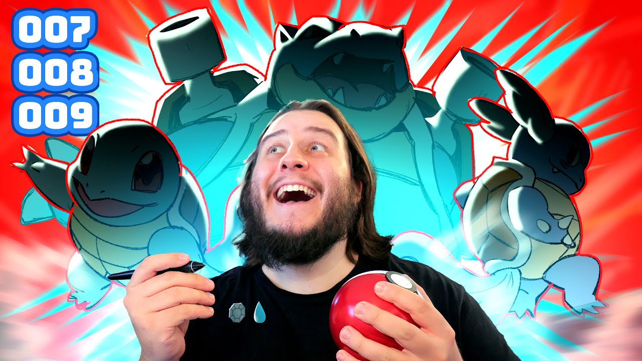 FUI CERTEIRO? Desenhando SQUIRTLE e suas evolu&ccedil;&otilde;es DE CABE&Ccedil;A! Pok&eacute;mon (007, 008, 009)