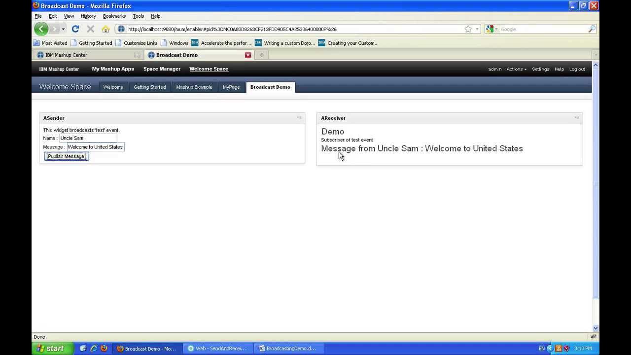 iWidget Broadcast Event Demo