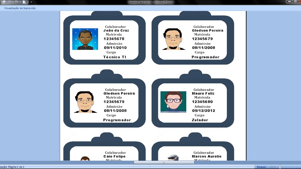 Como gerar crachá no Excel com foto do funcionário de forma automática