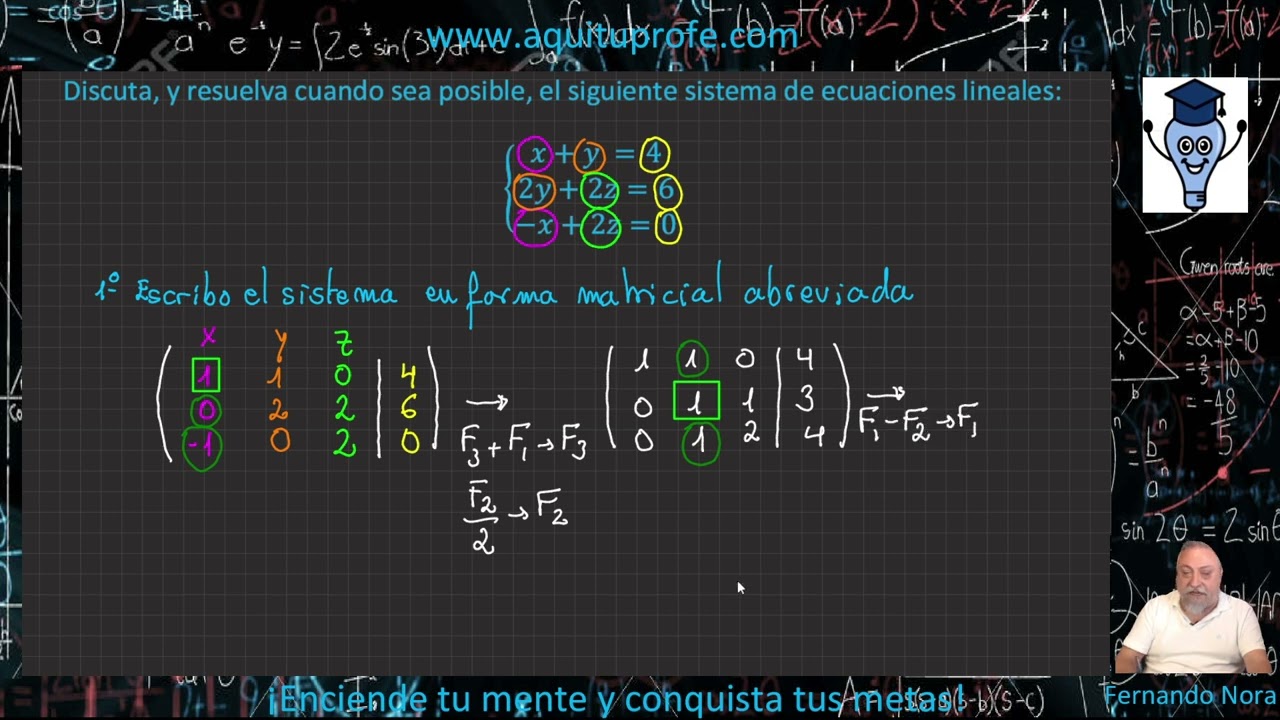Discusión y resolución de un sistema de ecs. lineales por Gauss (Sistema compatible determinado)