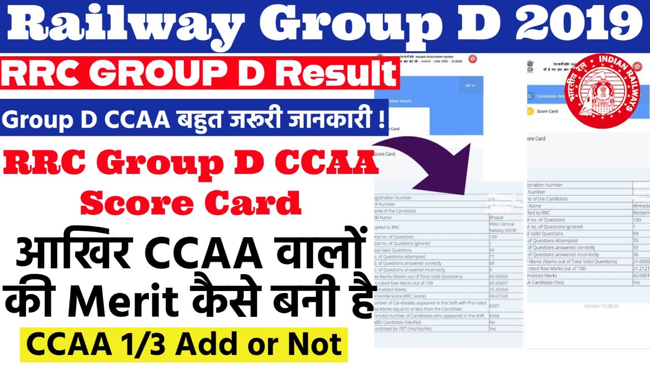 RRC Group D Final Score Card? Percentile या Normalised पर || 22, 24 Marks बढ़े! CCAA का Merit कैसे