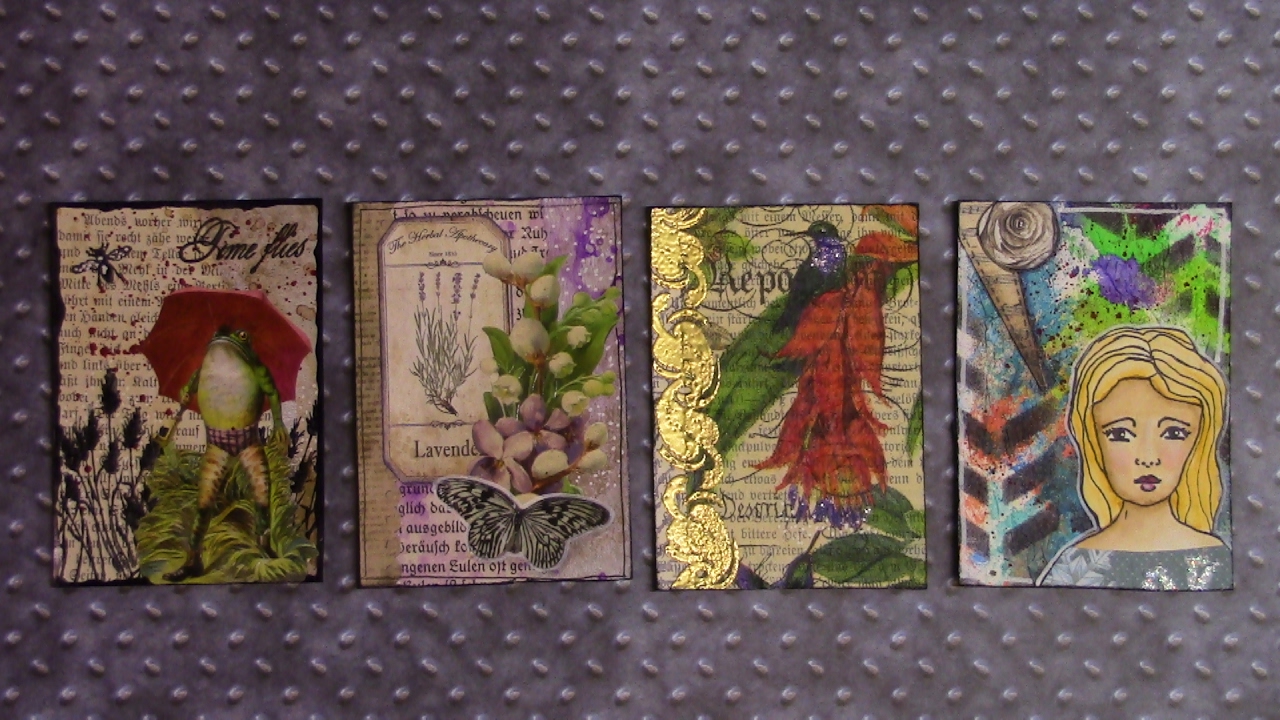 4 Artist Trading Cards for a Swap / 4 Künstlersammelkarten für einen Tausch