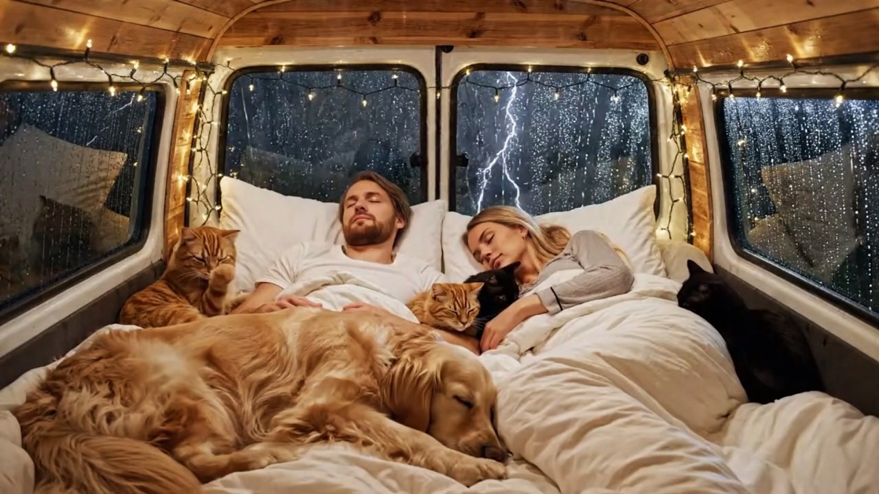 7 Souls in a Storm: Sleeping with a Labrador & 4 Cats in our Van (ASMR)