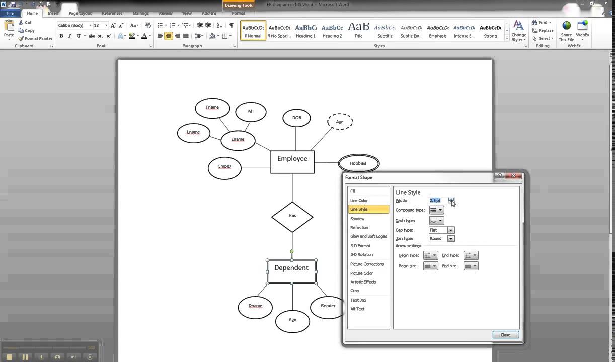 ER Diagram in MS Word Part 9 - Illustrating A Weak Entity