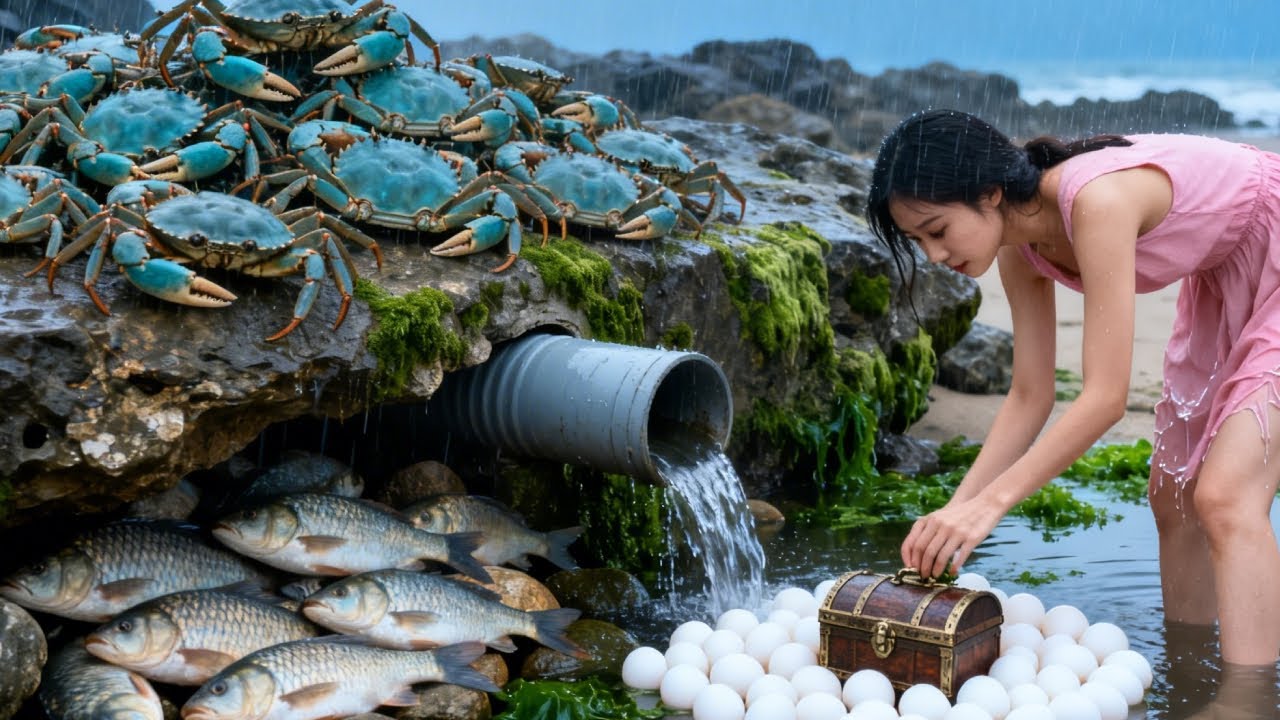 Xiao Zhang Stumbled Upon A Crab Nest While Beachcombing, Along With A Large, Stranded Fish.