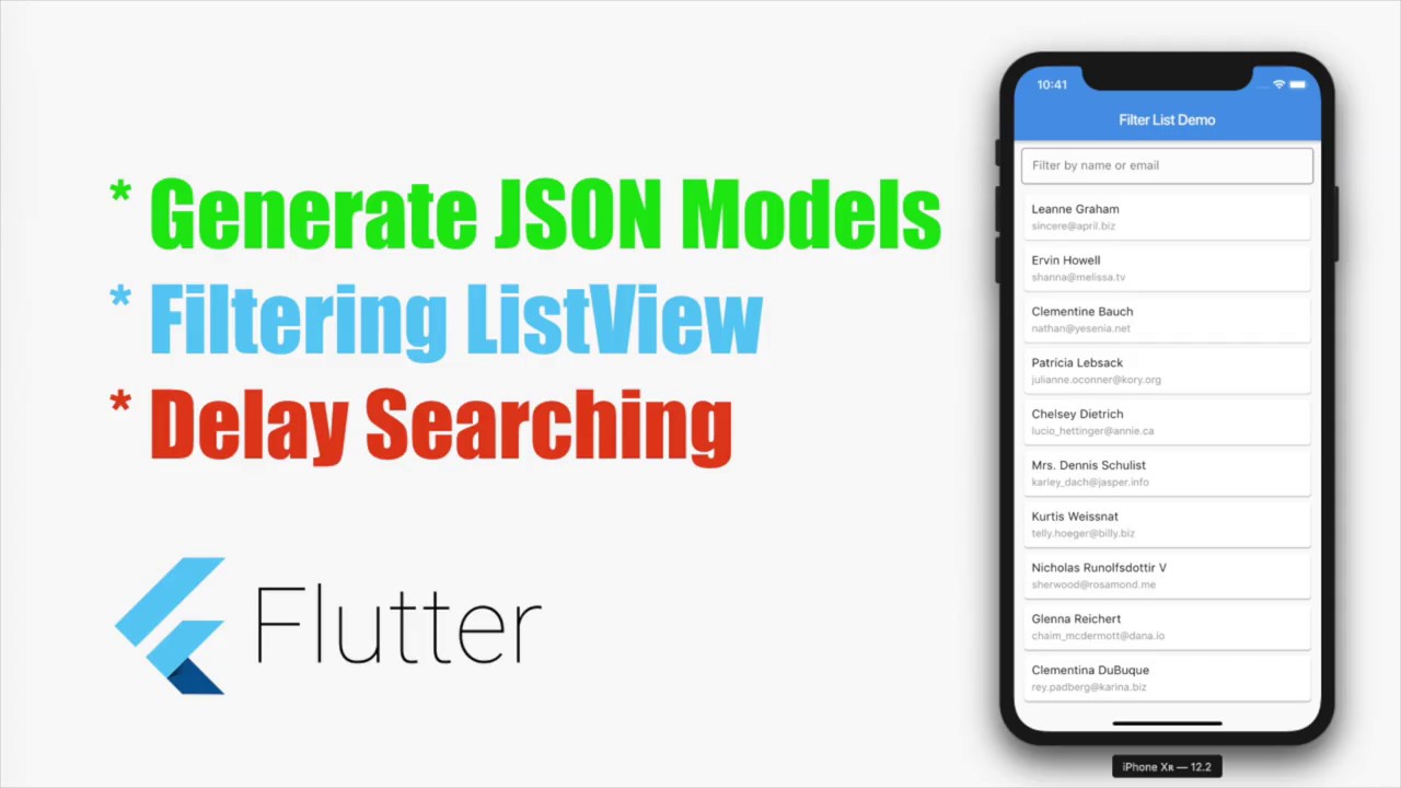 #Google's Flutter Tutorial-Generate JSON Models,Filtering ListViews,Delay Searching-coderzheaven.com