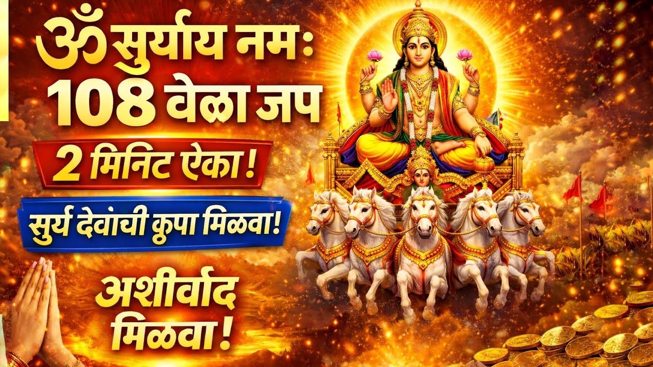 आजचा सूर्य देव मंत्र 🙏 | ॐ सुर्याय नमः 108 वेळा जप | 2 मिनिट ऐका आणि सूर्य देवांची कृपा मिळवा🙏