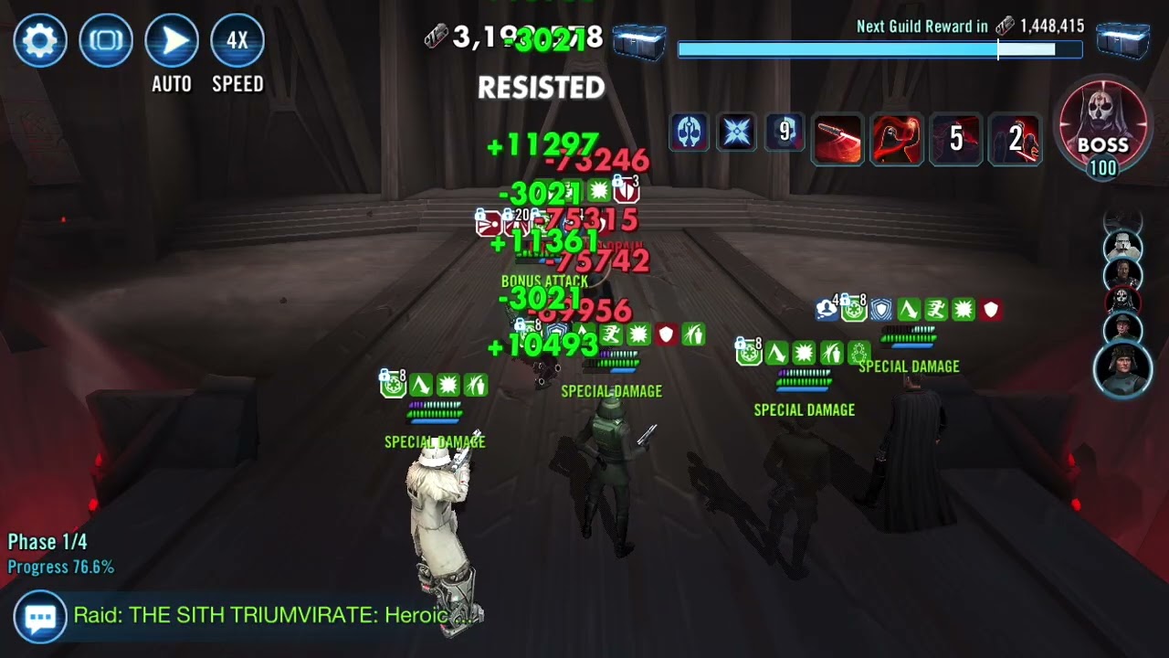 SWGOH, Sith Triumvirate Raid Heroic Phase 1, Imperial Troopers 6.1M damage