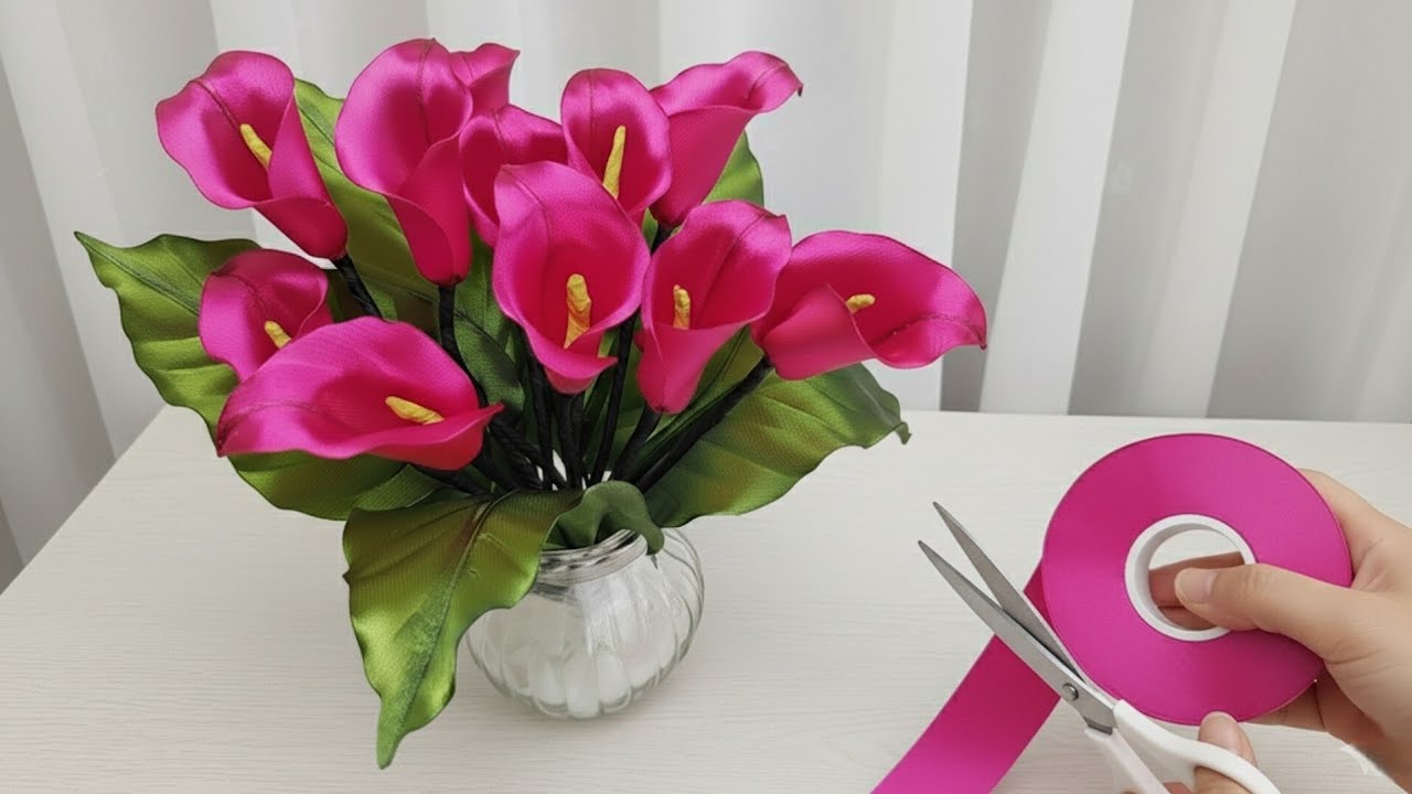 DIY calla lily mini/как сделать цветок каллы из атласной ленты легко