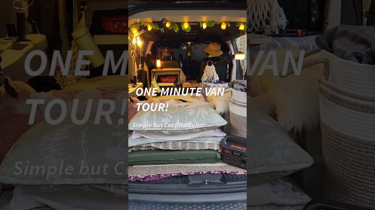 One minute van tour! Simple new no build solo car camping setup ✨️