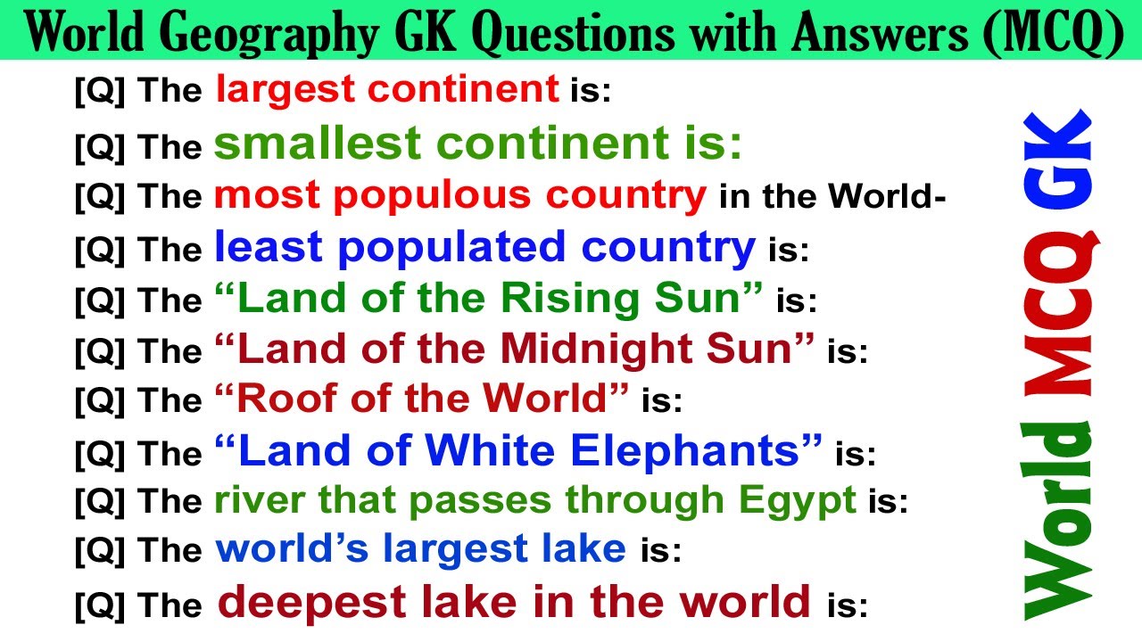 Important World Geography GK Questions | General Knowledge for All Exams | World GK Quiz - India GK