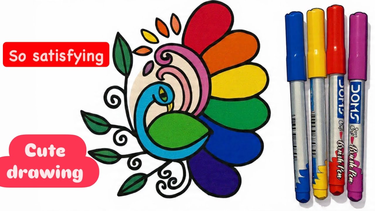 So Satisfying Drawing 🌈 Peacock Art #SoSatisfying#SatisfyingArt#RainbowArt#PeacockDrawing