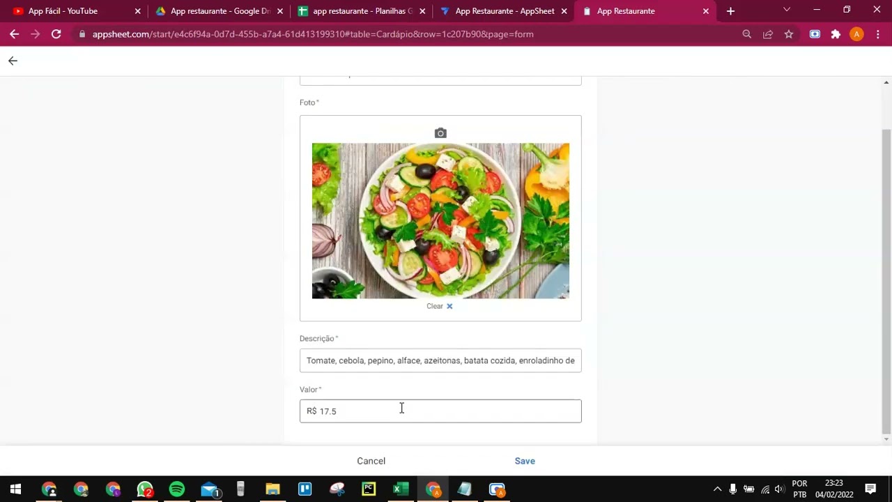Criando aplicativa gratuito para restaurante - AppSheet - Parte 01