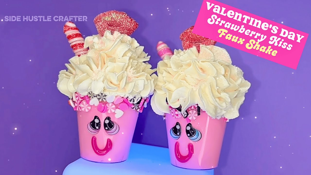DIY Valentine’s Day Tiny Strawberry Kiss Faux Shake 🍓 | Fake Dessert Craft with Spackle & Foam Clay