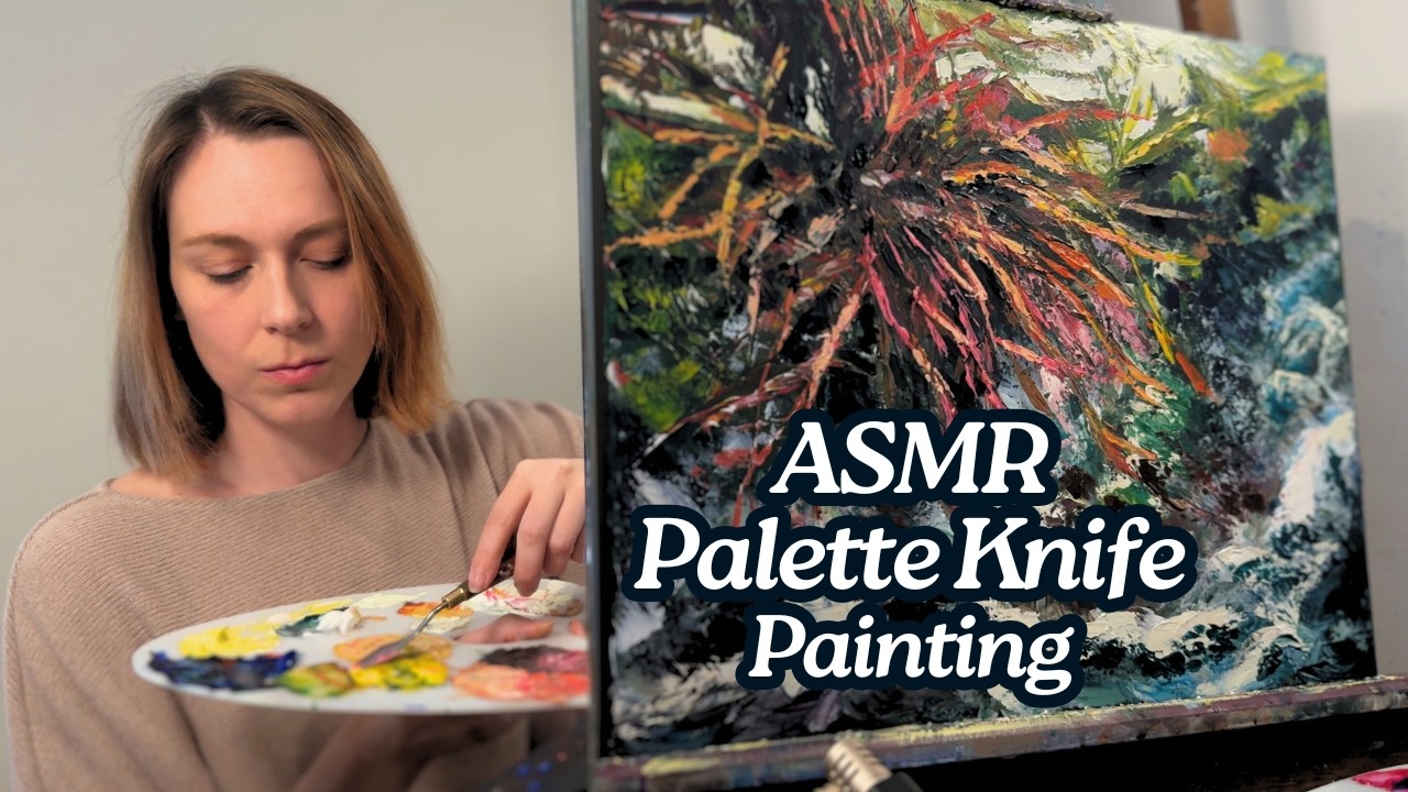 ASMR Palette Knife Painting | Calming Bubbling Brook | 1.5 Hours No Talking