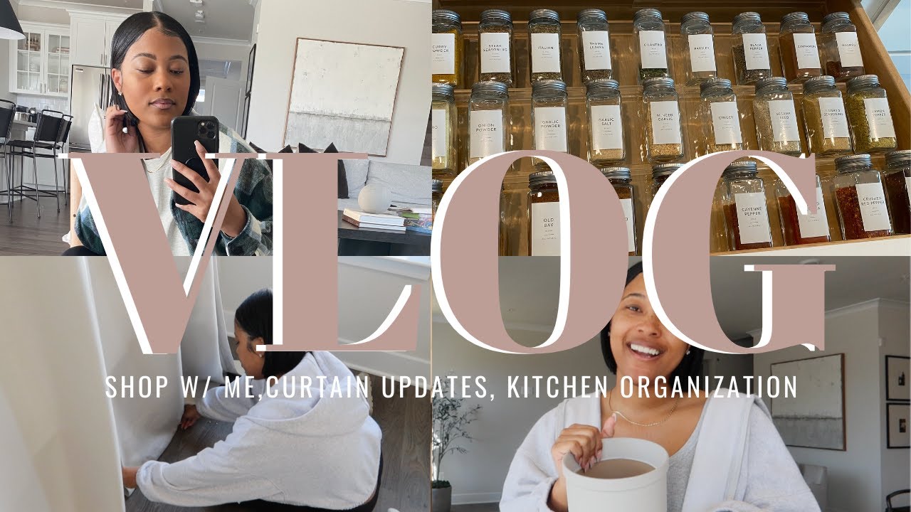 HOUSE TO HOME UPDATES: SHOP W/ ME, CURTAIN UPDATE, & KITCHEN ORGANIZATION SPICE JARS | Diam Jackson