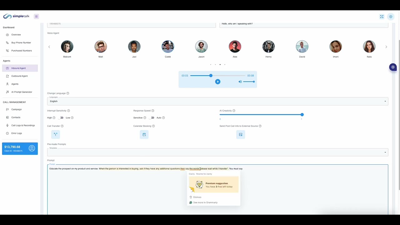 SimpleTalk AI - Setup Inbound Agent